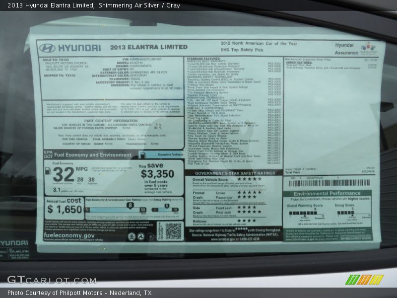 Shimmering Air Silver / Gray 2013 Hyundai Elantra Limited