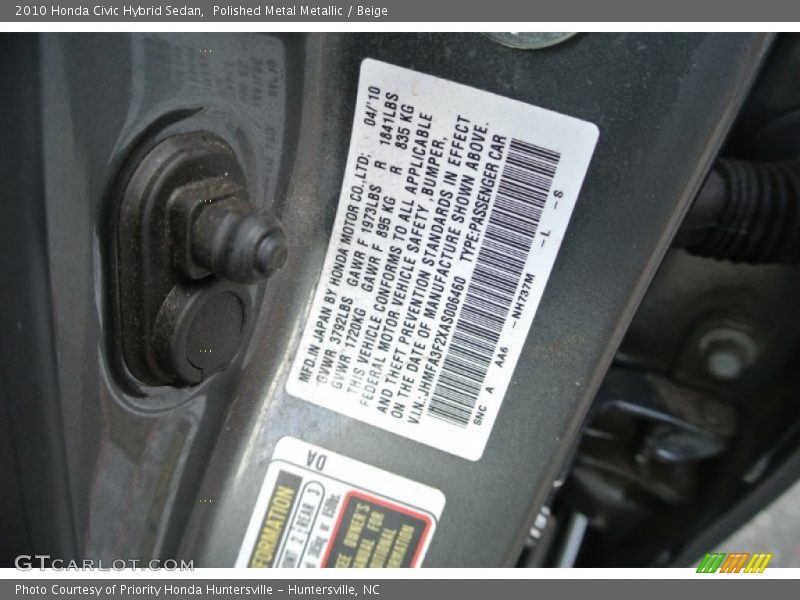 Polished Metal Metallic / Beige 2010 Honda Civic Hybrid Sedan