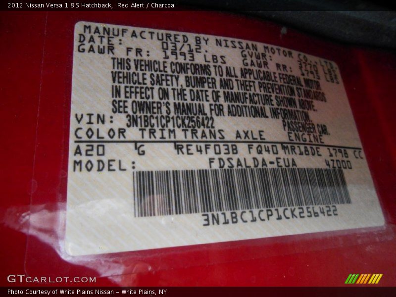 Red Alert / Charcoal 2012 Nissan Versa 1.8 S Hatchback