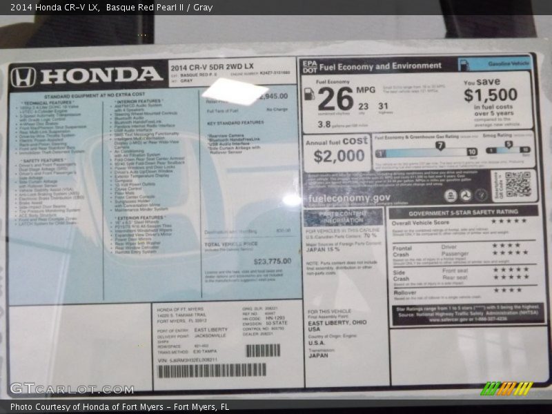 Basque Red Pearl II / Gray 2014 Honda CR-V LX