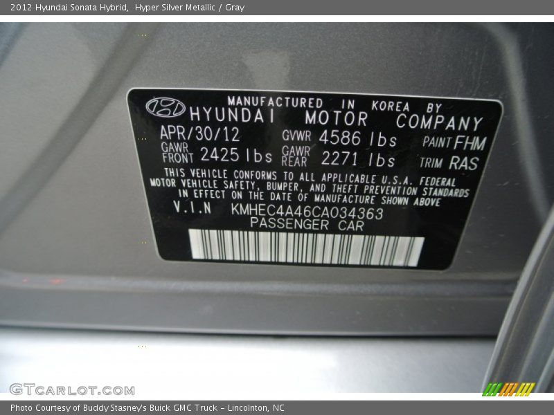 Hyper Silver Metallic / Gray 2012 Hyundai Sonata Hybrid