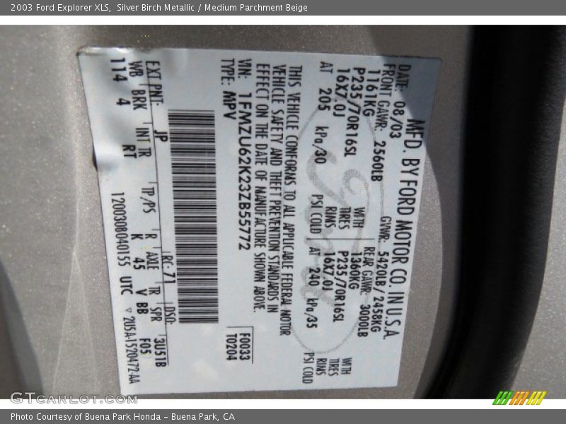 Silver Birch Metallic / Medium Parchment Beige 2003 Ford Explorer XLS