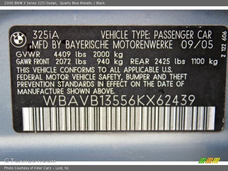 Quartz Blue Metallic / Black 2006 BMW 3 Series 325i Sedan