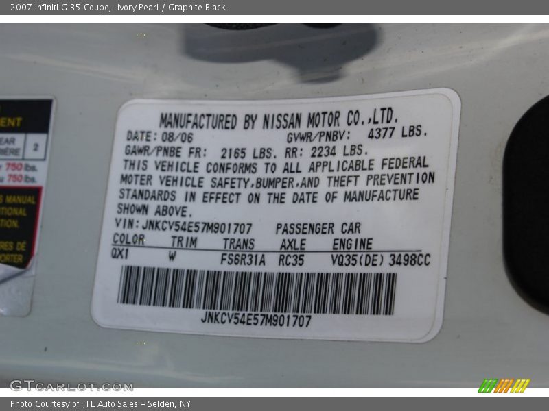 Ivory Pearl / Graphite Black 2007 Infiniti G 35 Coupe