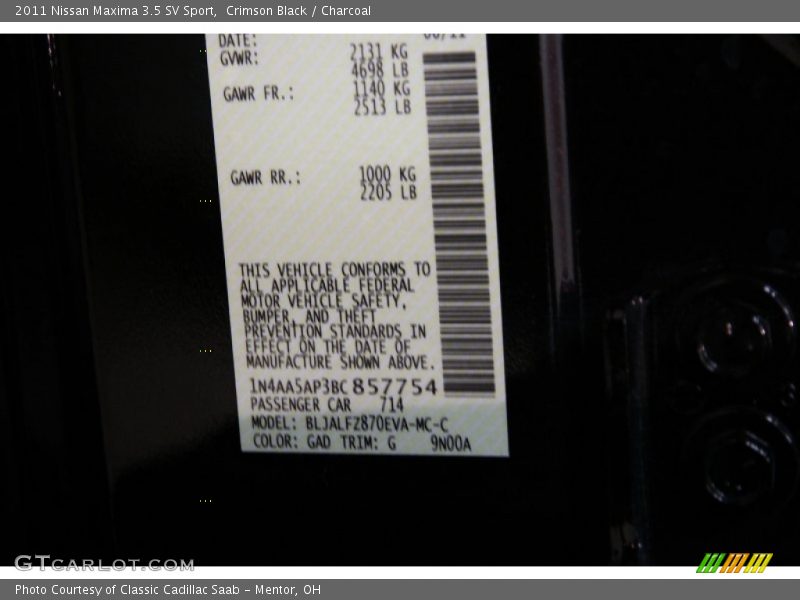 Crimson Black / Charcoal 2011 Nissan Maxima 3.5 SV Sport