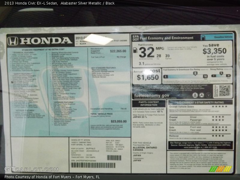 Alabaster Silver Metallic / Black 2013 Honda Civic EX-L Sedan