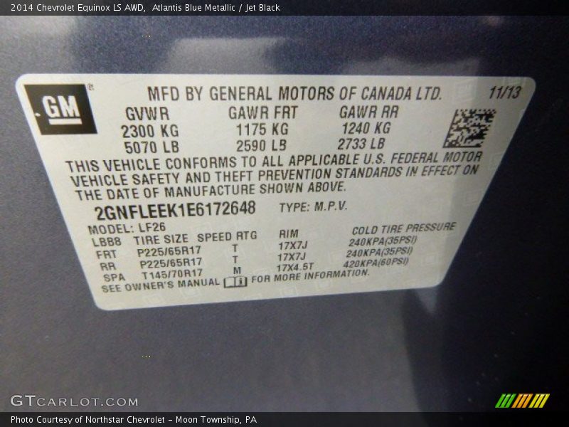 Atlantis Blue Metallic / Jet Black 2014 Chevrolet Equinox LS AWD