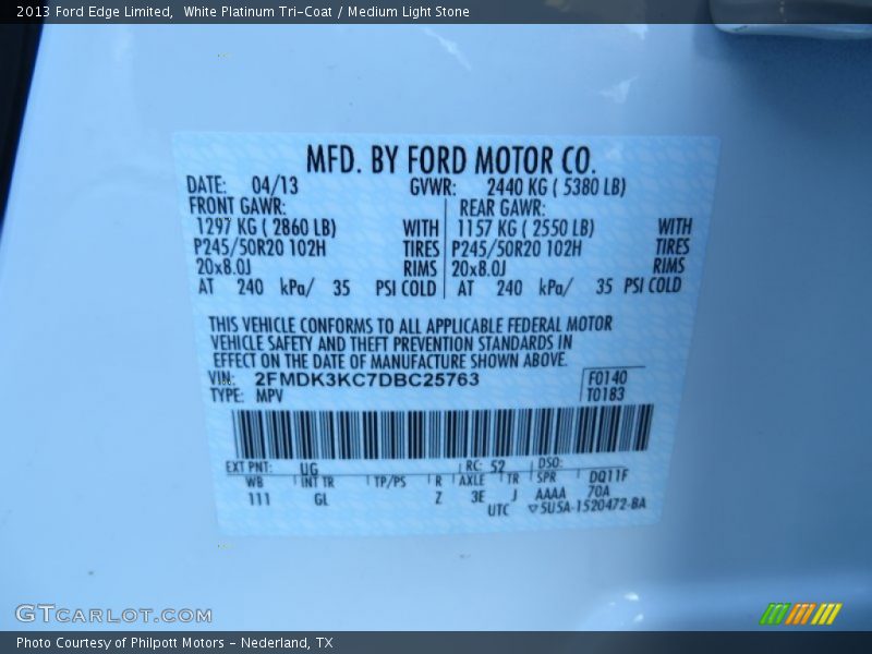 White Platinum Tri-Coat / Medium Light Stone 2013 Ford Edge Limited