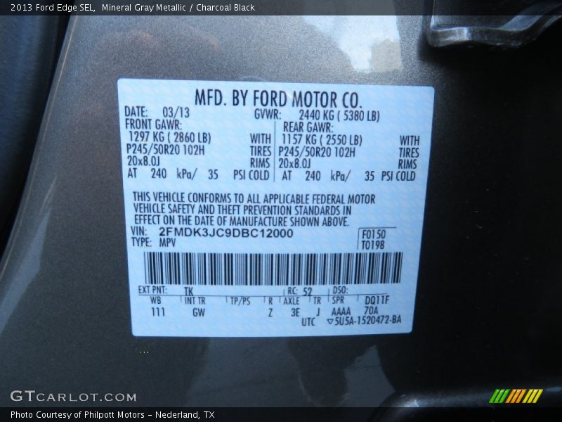 Mineral Gray Metallic / Charcoal Black 2013 Ford Edge SEL