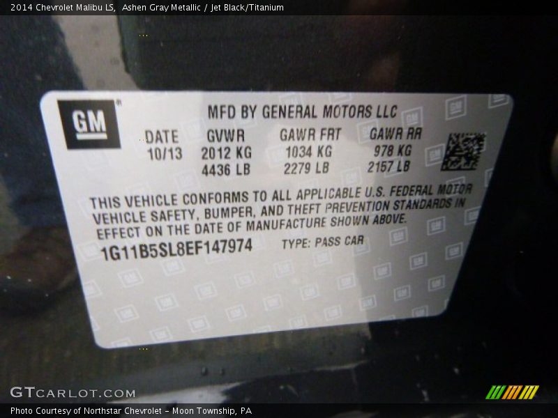 Ashen Gray Metallic / Jet Black/Titanium 2014 Chevrolet Malibu LS