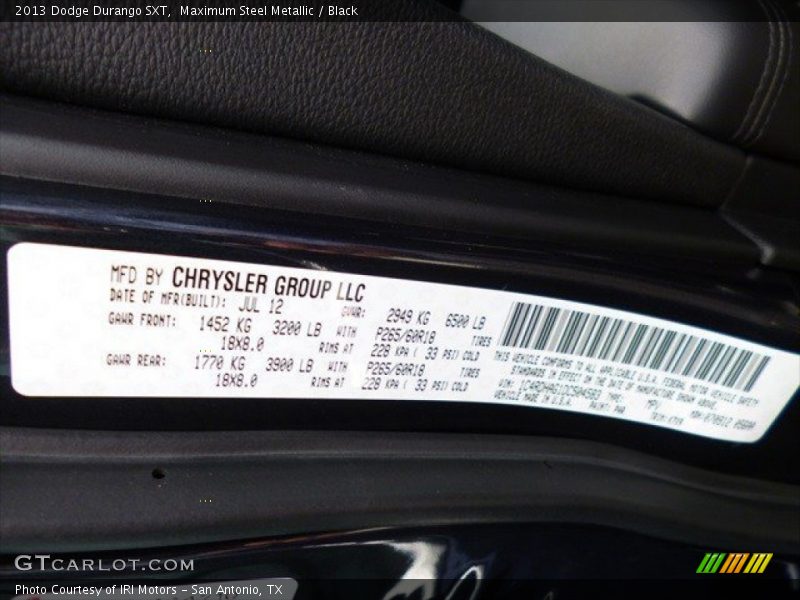 Maximum Steel Metallic / Black 2013 Dodge Durango SXT