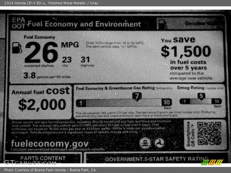 Polished Metal Metallic / Gray 2014 Honda CR-V EX-L