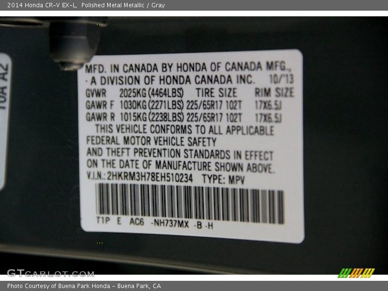 Polished Metal Metallic / Gray 2014 Honda CR-V EX-L