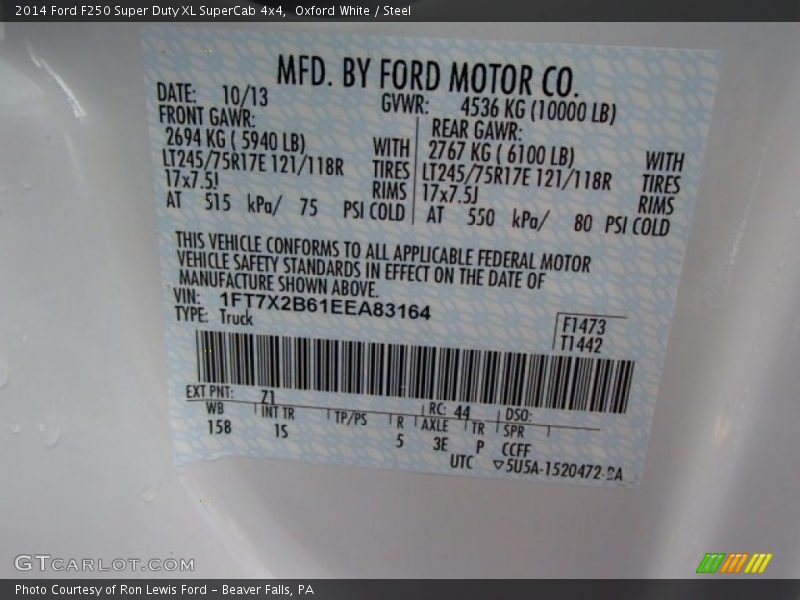 2014 F250 Super Duty XL SuperCab 4x4 Oxford White Color Code Z1