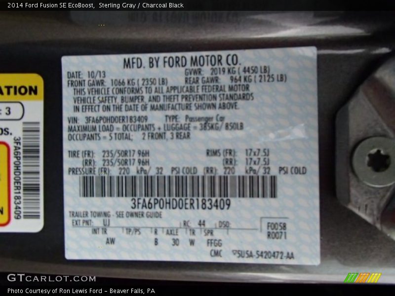 Sterling Gray / Charcoal Black 2014 Ford Fusion SE EcoBoost