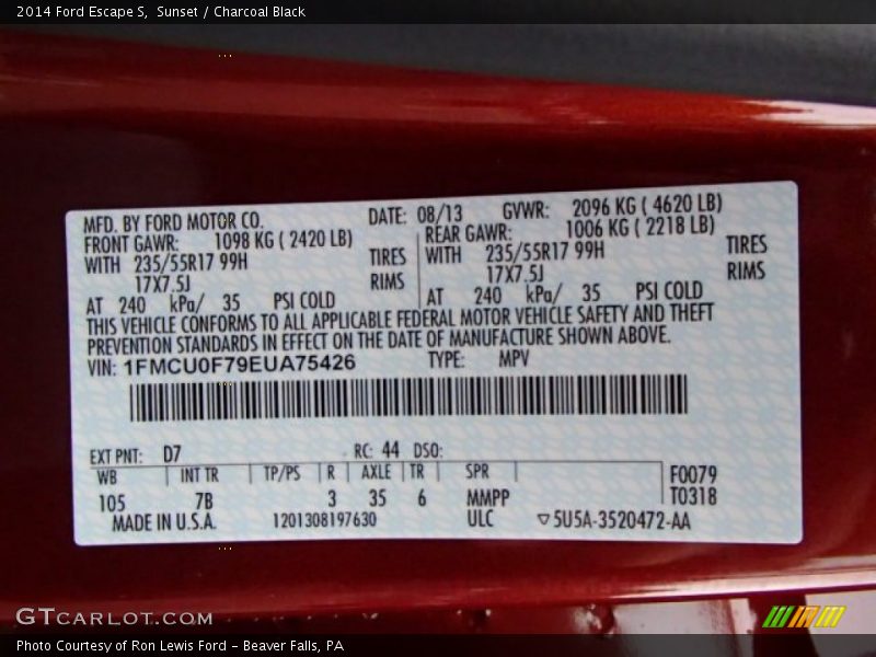 Sunset / Charcoal Black 2014 Ford Escape S