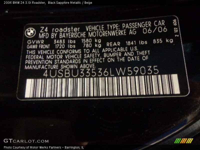 Black Sapphire Metallic / Beige 2006 BMW Z4 3.0i Roadster