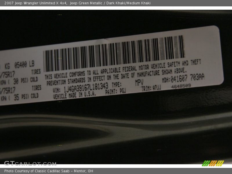 Jeep Green Metallic / Dark Khaki/Medium Khaki 2007 Jeep Wrangler Unlimited X 4x4