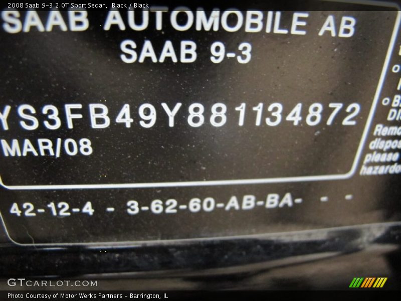 Black / Black 2008 Saab 9-3 2.0T Sport Sedan