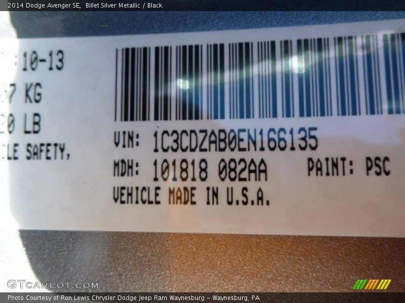 Billet Silver Metallic / Black 2014 Dodge Avenger SE