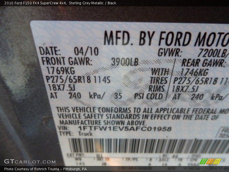 Sterling Grey Metallic / Black 2010 Ford F150 FX4 SuperCrew 4x4