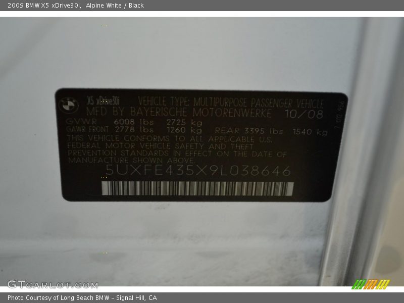 Alpine White / Black 2009 BMW X5 xDrive30i