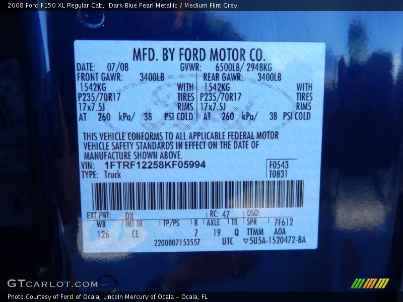 Dark Blue Pearl Metallic / Medium Flint Grey 2008 Ford F150 XL Regular Cab