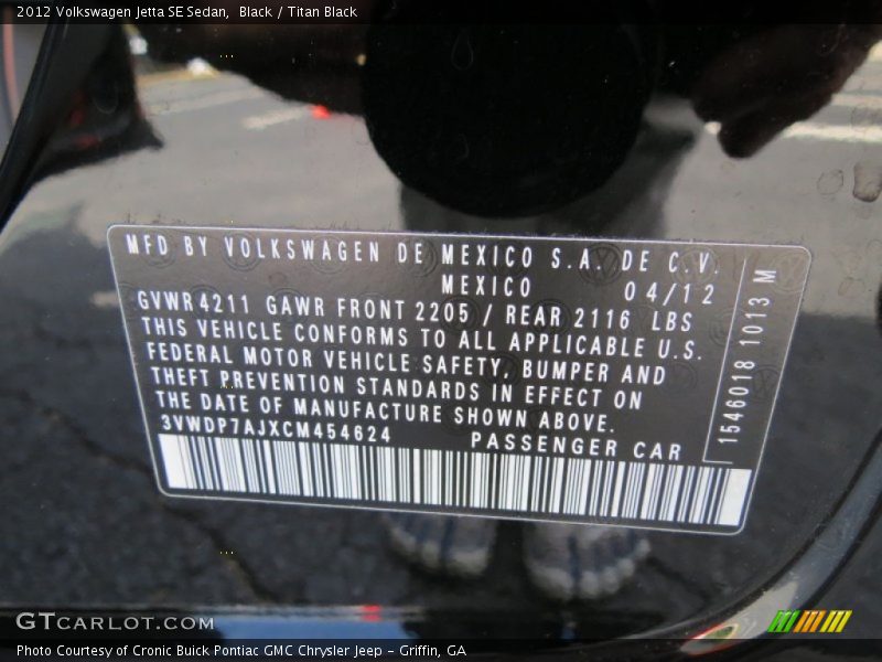 Black / Titan Black 2012 Volkswagen Jetta SE Sedan