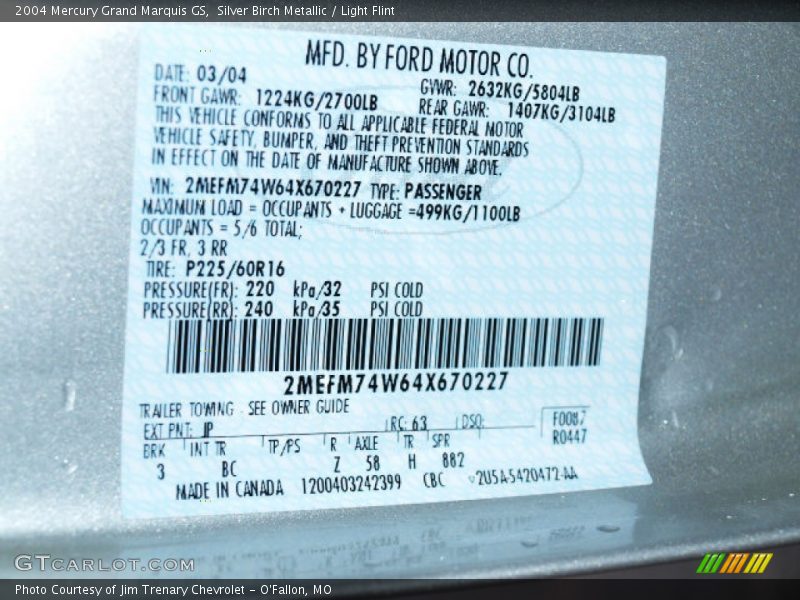 Silver Birch Metallic / Light Flint 2004 Mercury Grand Marquis GS