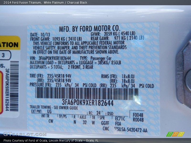 White Platinum / Charcoal Black 2014 Ford Fusion Titanium