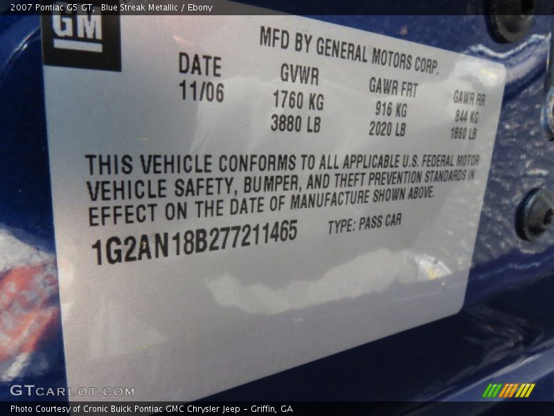 Blue Streak Metallic / Ebony 2007 Pontiac G5 GT