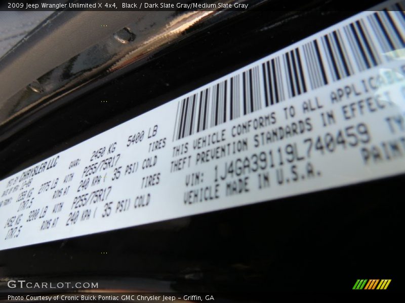 Black / Dark Slate Gray/Medium Slate Gray 2009 Jeep Wrangler Unlimited X 4x4