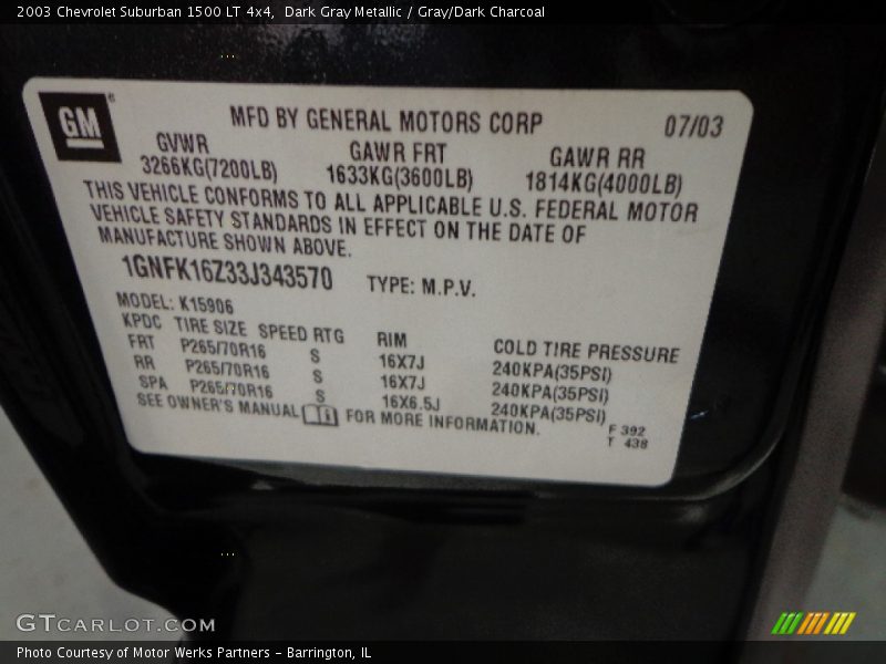 Dark Gray Metallic / Gray/Dark Charcoal 2003 Chevrolet Suburban 1500 LT 4x4