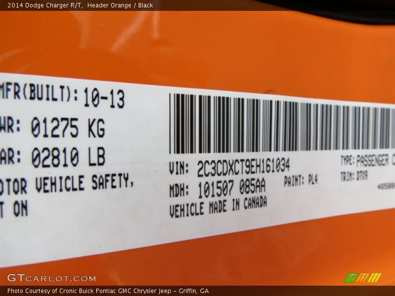 Header Orange / Black 2014 Dodge Charger R/T