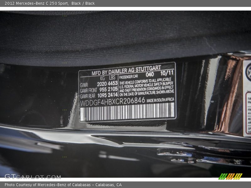 Black / Black 2012 Mercedes-Benz C 250 Sport