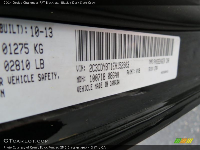 Black / Dark Slate Gray 2014 Dodge Challenger R/T Blacktop