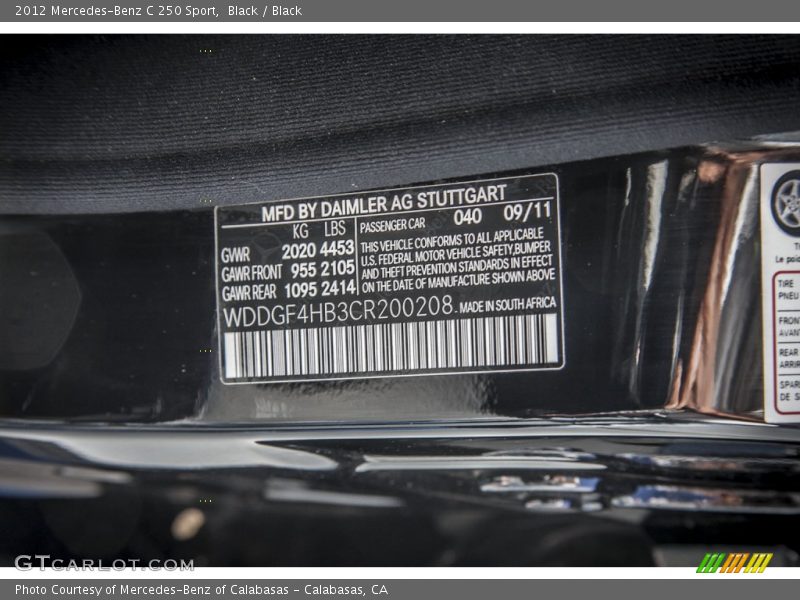 Black / Black 2012 Mercedes-Benz C 250 Sport