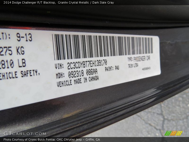 Granite Crystal Metallic / Dark Slate Gray 2014 Dodge Challenger R/T Blacktop