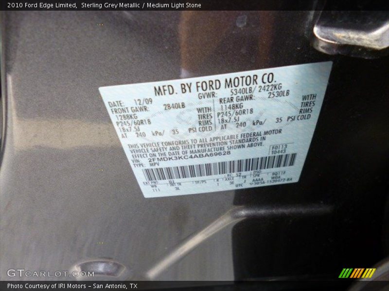 Sterling Grey Metallic / Medium Light Stone 2010 Ford Edge Limited