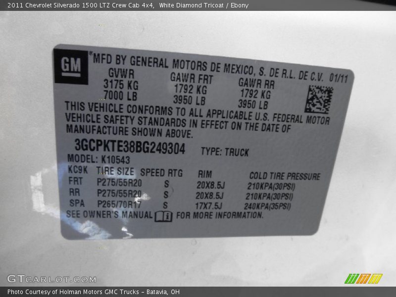 White Diamond Tricoat / Ebony 2011 Chevrolet Silverado 1500 LTZ Crew Cab 4x4