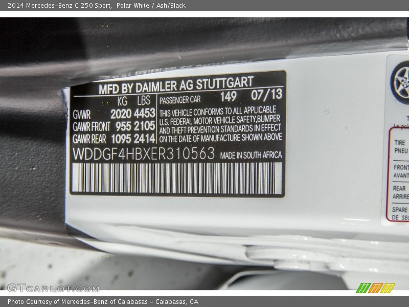 Polar White / Ash/Black 2014 Mercedes-Benz C 250 Sport