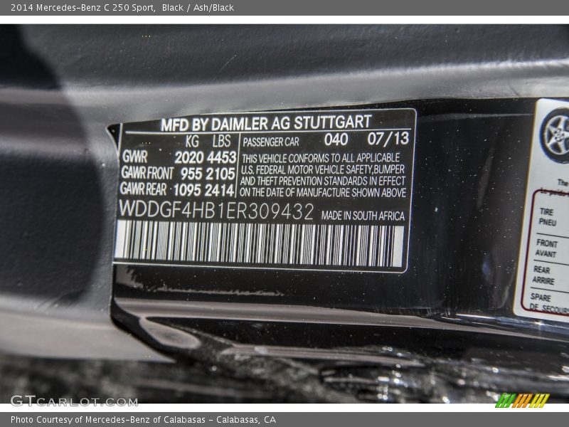 Black / Ash/Black 2014 Mercedes-Benz C 250 Sport