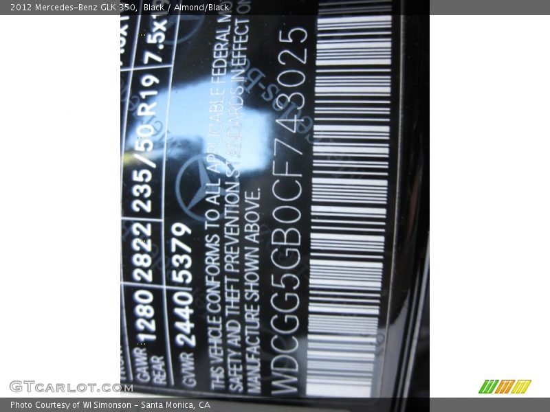 Black / Almond/Black 2012 Mercedes-Benz GLK 350