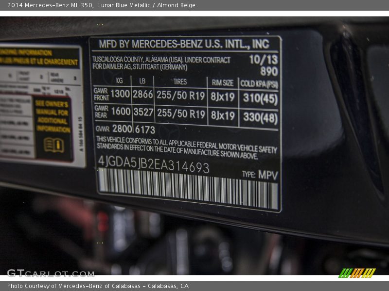 Lunar Blue Metallic / Almond Beige 2014 Mercedes-Benz ML 350