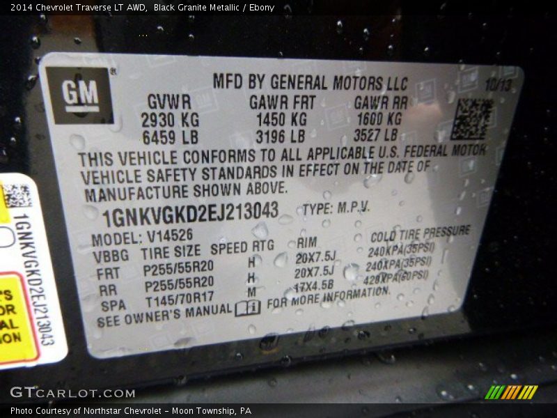 Black Granite Metallic / Ebony 2014 Chevrolet Traverse LT AWD