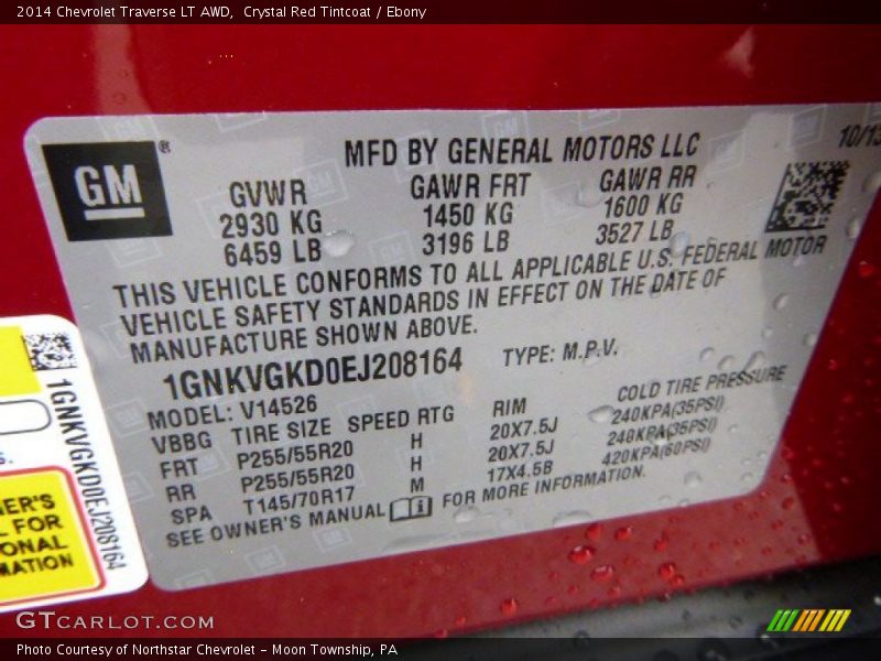 Crystal Red Tintcoat / Ebony 2014 Chevrolet Traverse LT AWD