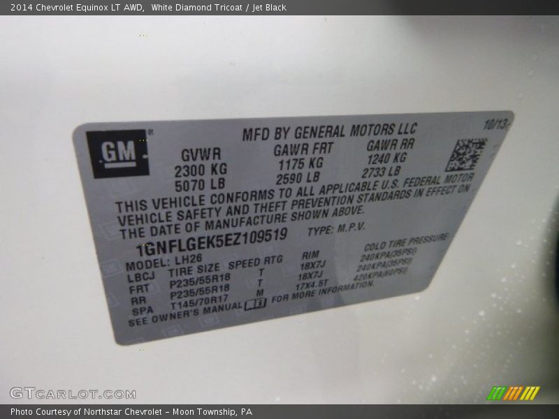 White Diamond Tricoat / Jet Black 2014 Chevrolet Equinox LT AWD