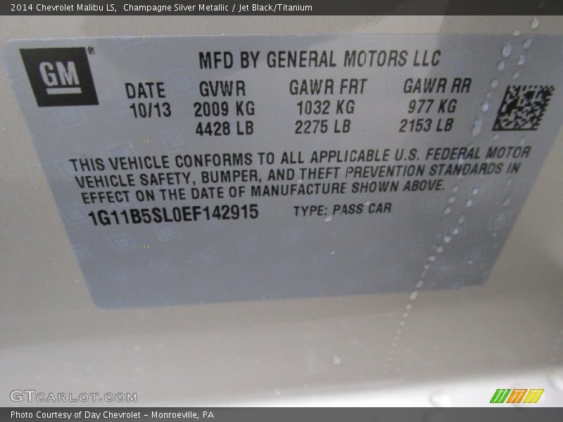 Champagne Silver Metallic / Jet Black/Titanium 2014 Chevrolet Malibu LS