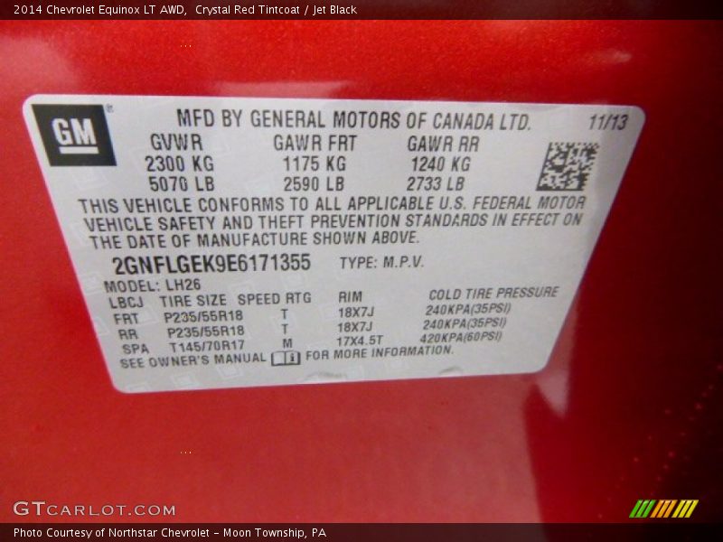 Crystal Red Tintcoat / Jet Black 2014 Chevrolet Equinox LT AWD