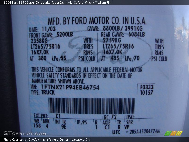 Oxford White / Medium Flint 2004 Ford F250 Super Duty Lariat SuperCab 4x4